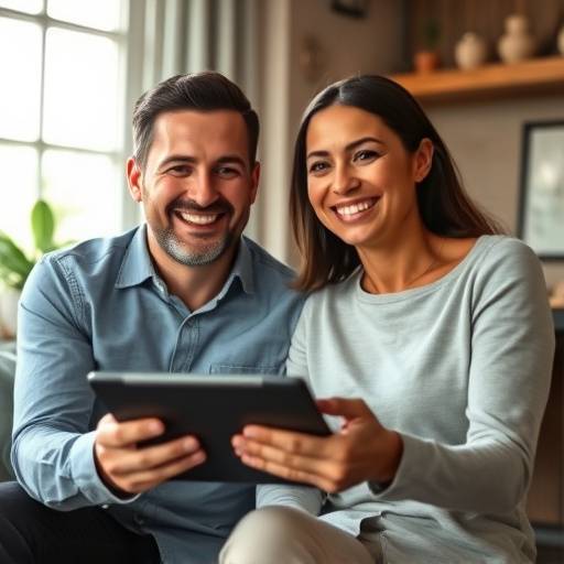 Customer giving a positive review on a tablet