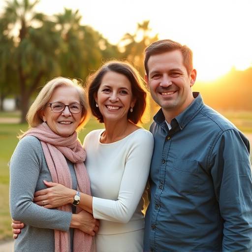 Outdoor portrait of a family smiling together in a park
